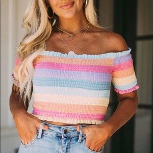 Rainbow Smocked Crop Top